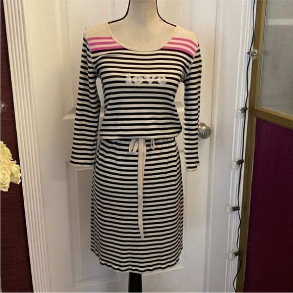 Sonia Rykiel  Striped Black and White Dress with Pink Accents, L - Picture 1 of 8